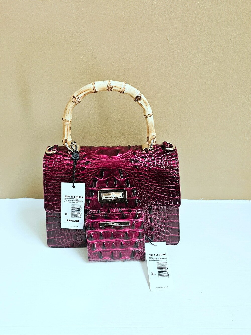 NWT Brahmin CHERRY LACQUER Mod Small Hallie w/Jane Wallet - Picture 16 of 16